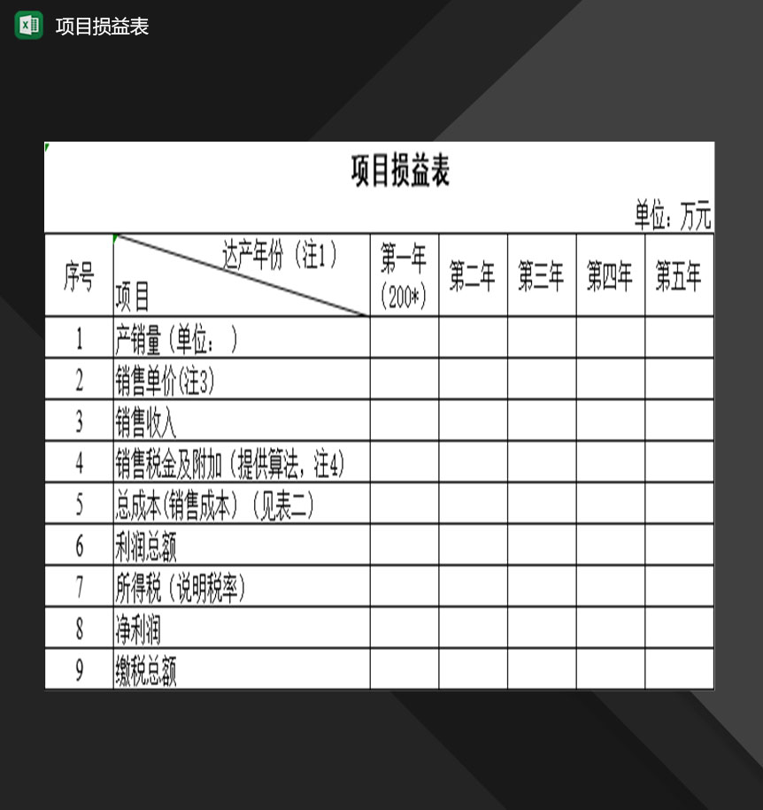 企业公司项目财务损益情况登记表Excel模板-1