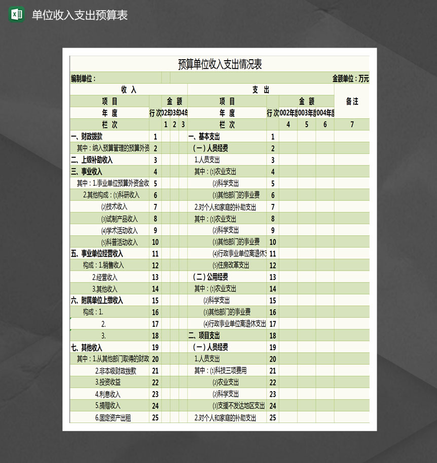 预算单位收入支出情况表Excel模板-1