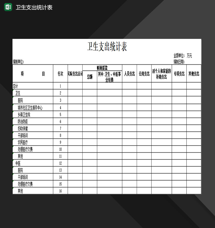 财政公共卫生服务项目支出统计表Excel模板-1