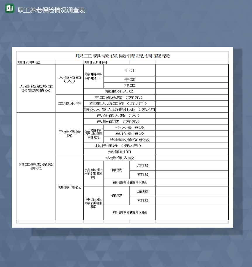 公司职工养老保险情况调查表Excel模板-1