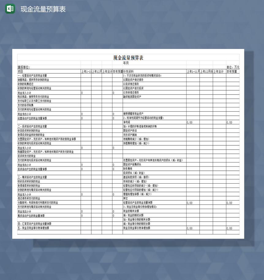 财务预算公司会计现金流量预算表Excel模板-1