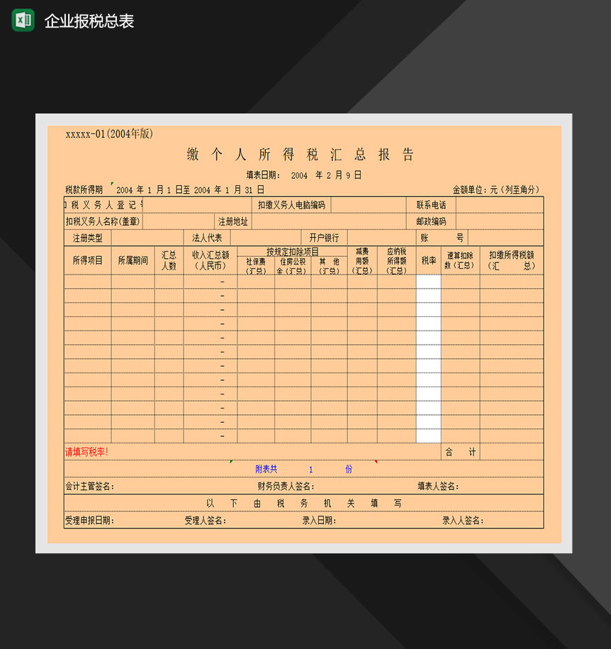 企业报税总表明细详情表模板Excel模板-1