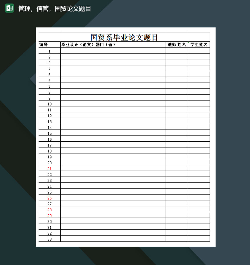 管理信管国贸论文题目汇总Excel模板-1