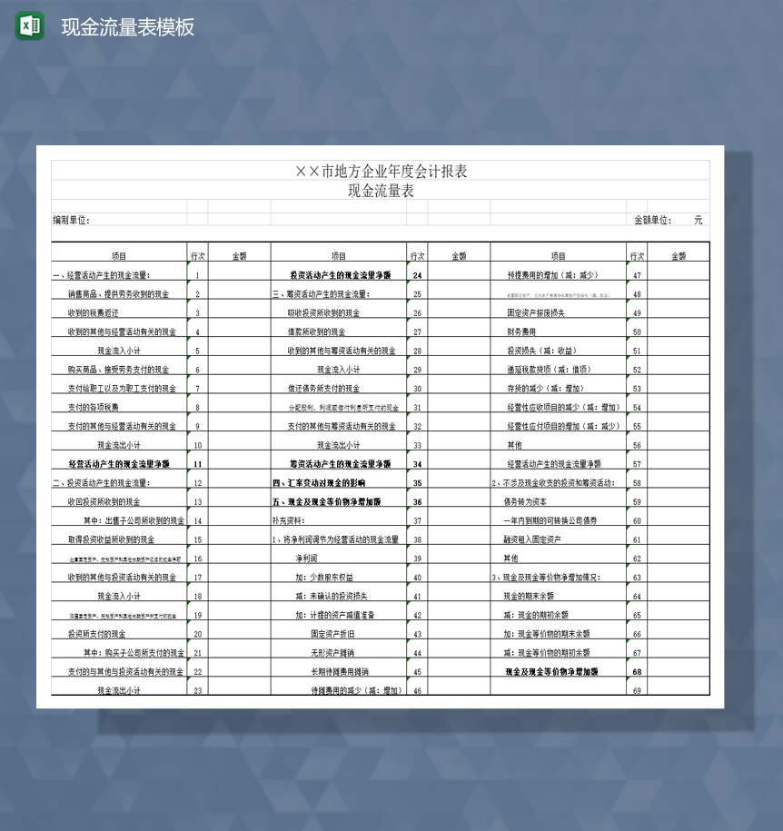 企业年度报表现金流量分析报表Excel模板-1