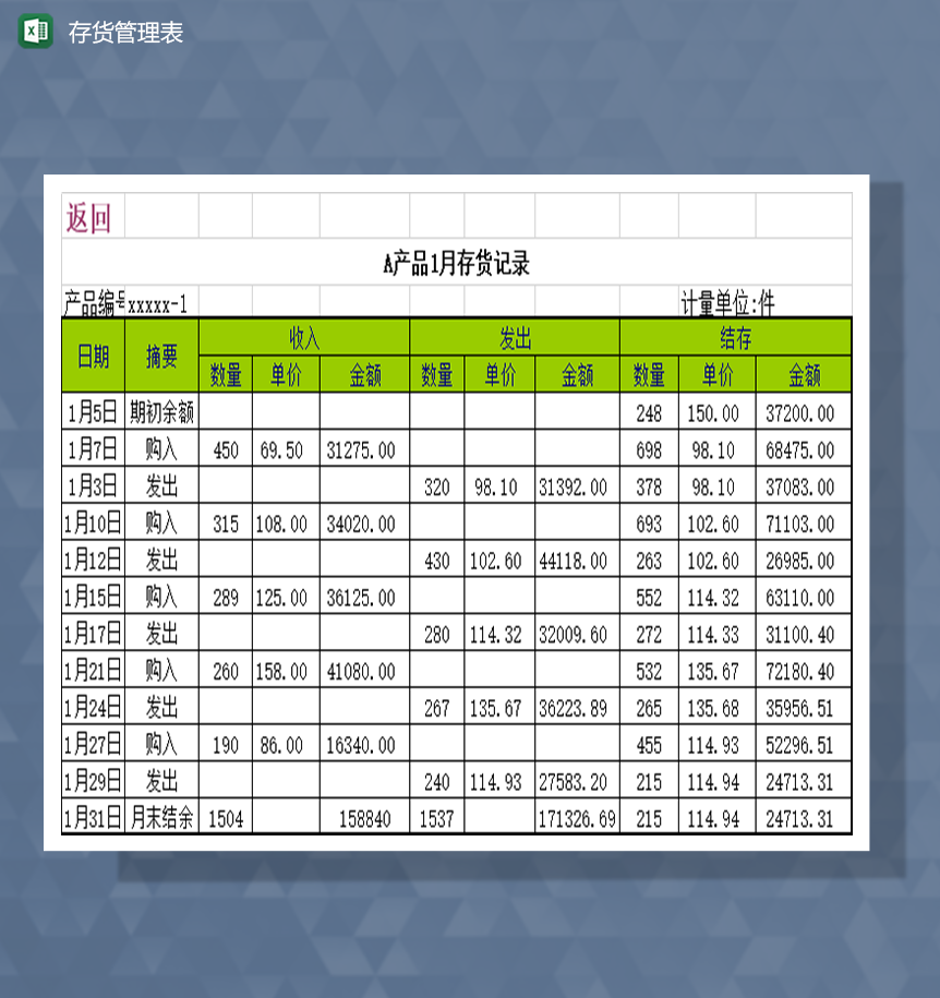 存货管理表存货记录表Excel模板-1