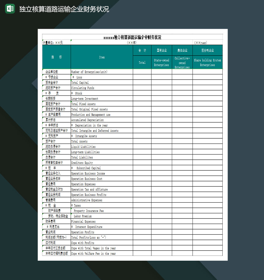 独立核算道路运输企业财务状况Excel模板-1