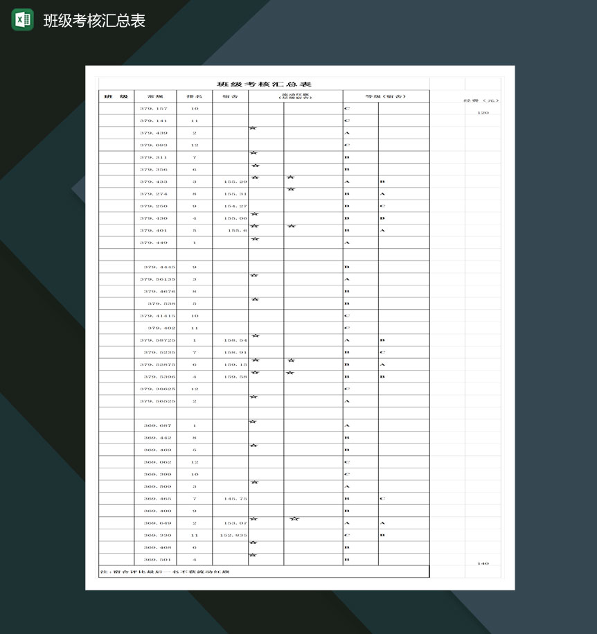 简约学校学生班级考核汇总表Excel模板-1