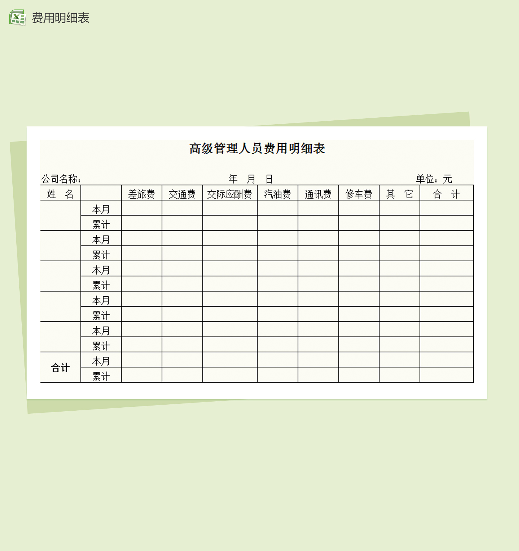 公司人员费用明细表Excel 模板-1