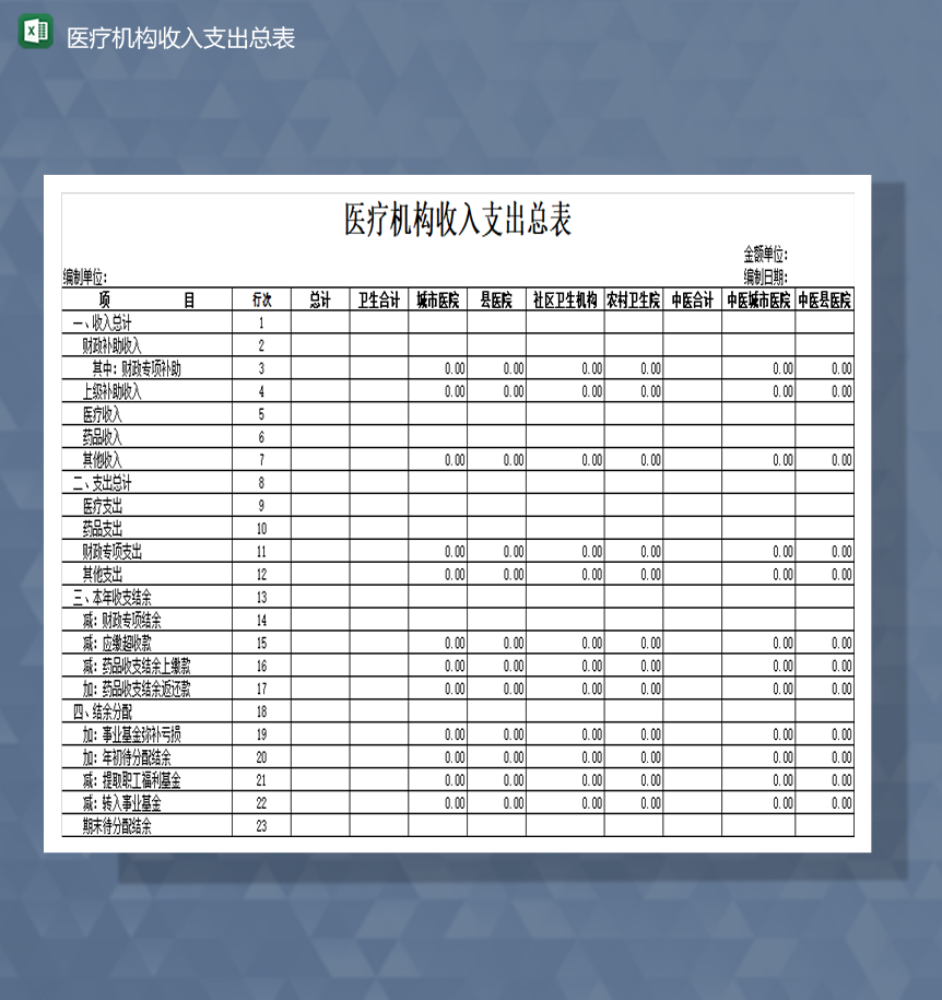 医疗机构收入支出财务汇总报表Excel模板-1