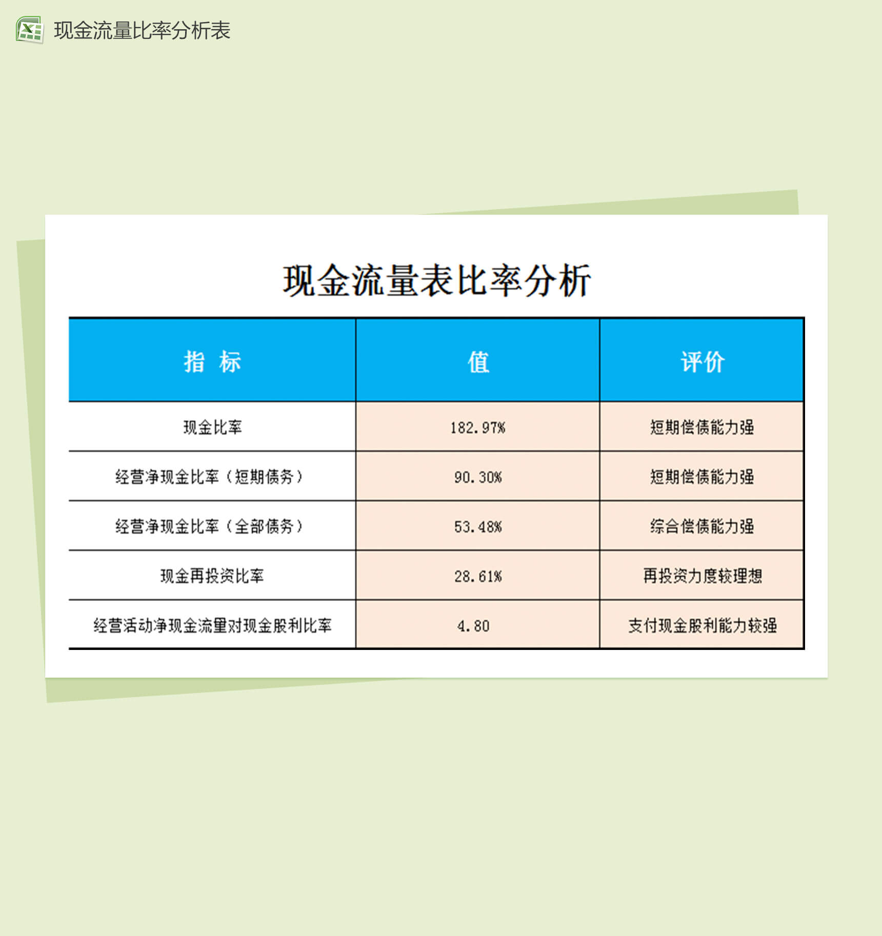 现金流量财务比率报表模板-2