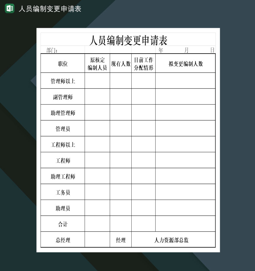 公司人员编制变更申请表Excel模板-1