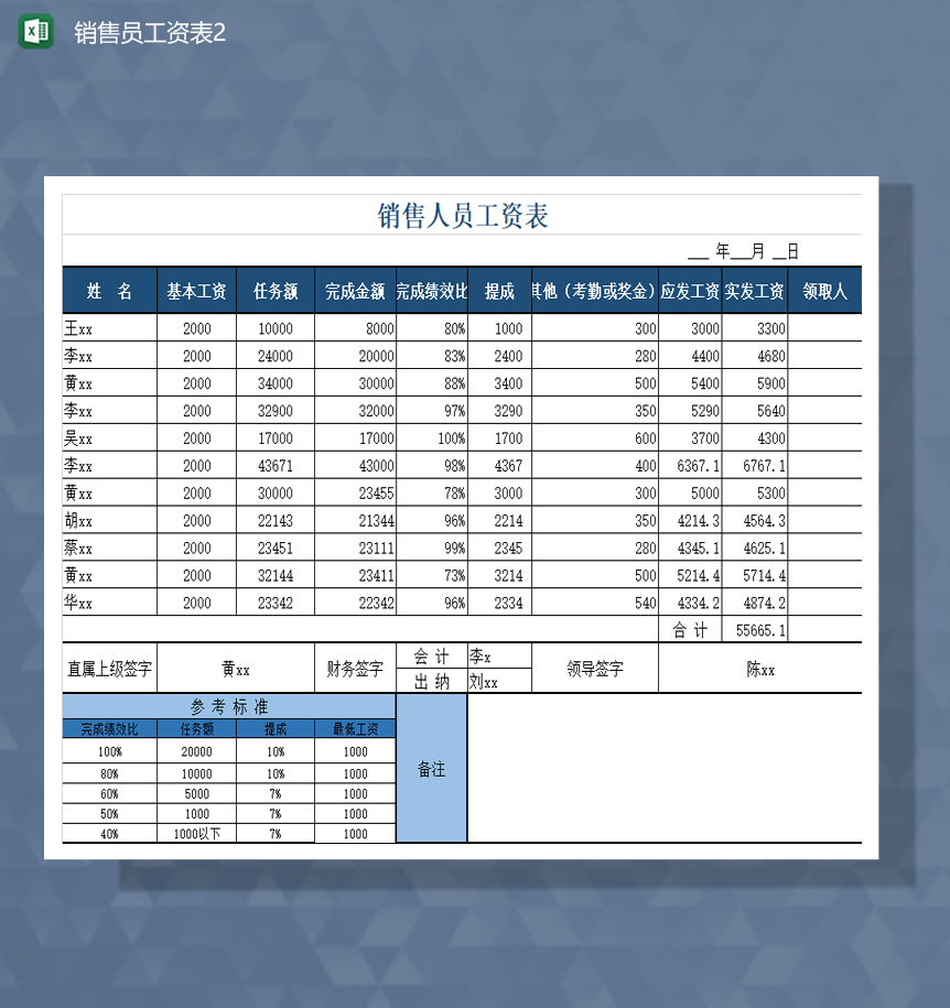 公司通用考勤员工工资报表Excel模板-1