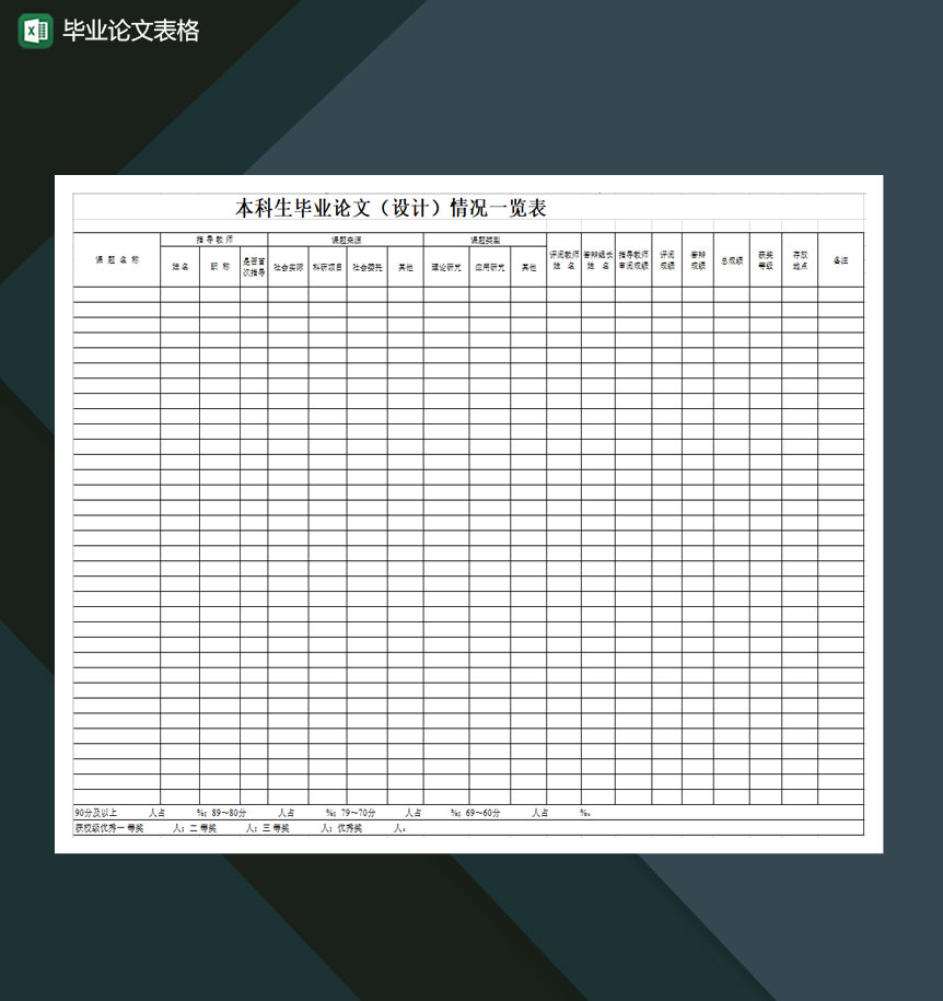 毕业论文通用表格Excel模板-1