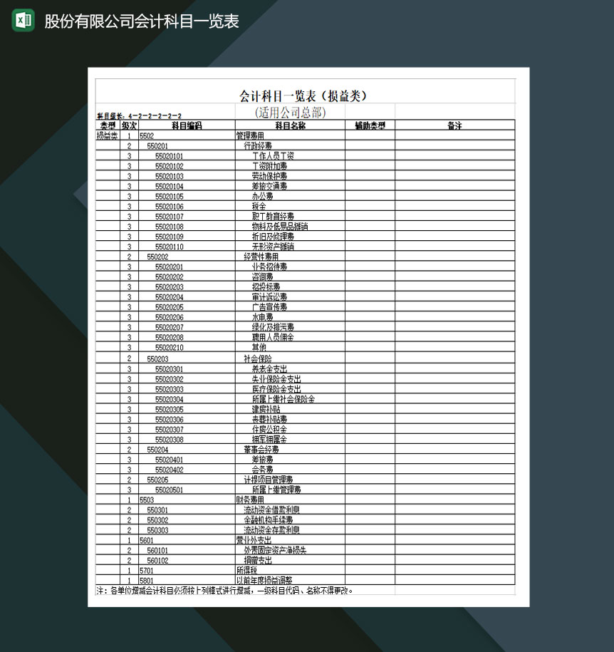 股份有限公司财务会计科目一览表Excel模板-1