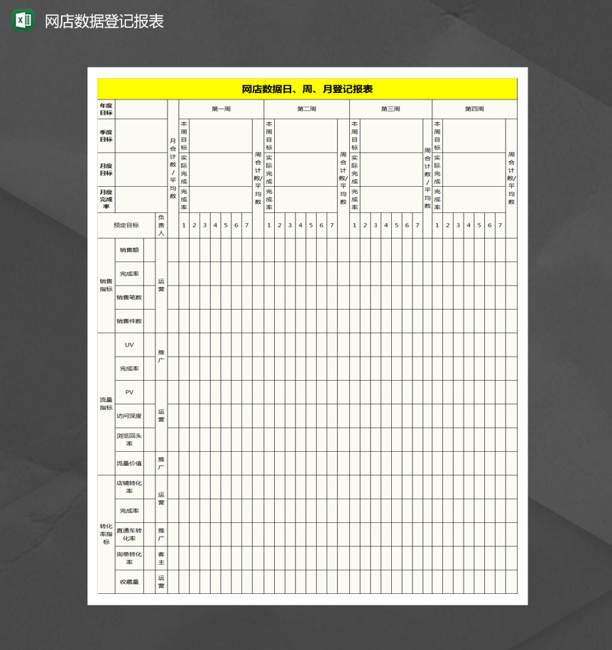 网店日常数据统计表Excel模板-1