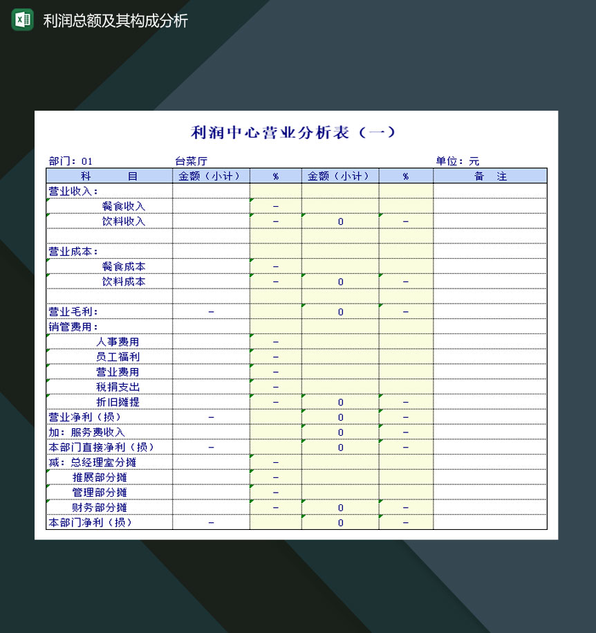 利润总额及其构成分析表Excel模板-1