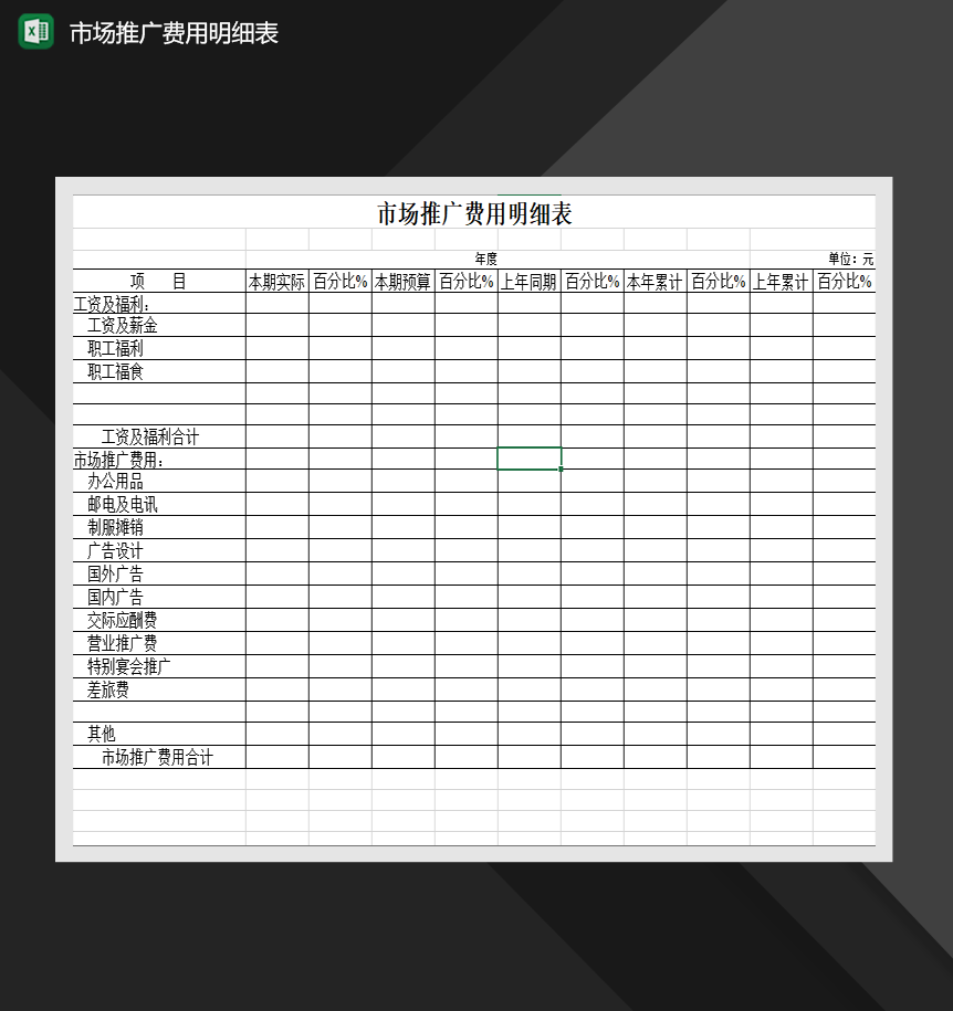 市场推广费用明细表财务管理报表必备Excel模板-1