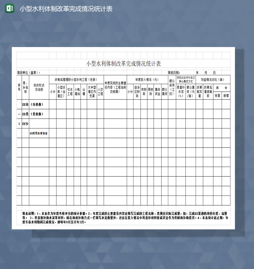 小型水利体制改革完成情况统计表Excel模板-1