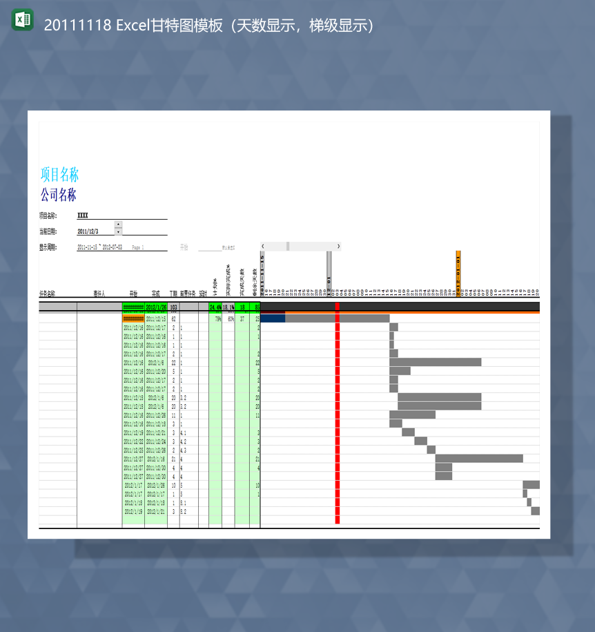 公司项目数据统计甘特图模板天数显示梯级显示Excel模板-1