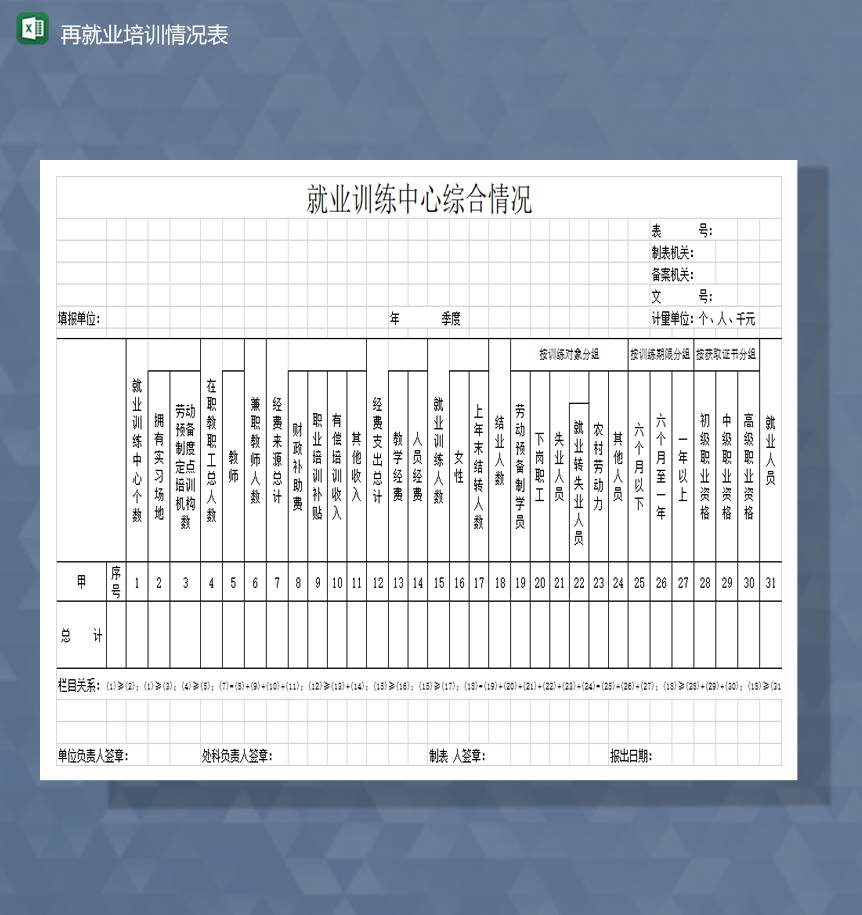 人事行政就业训练中心综合情况一览表Excel模板-1