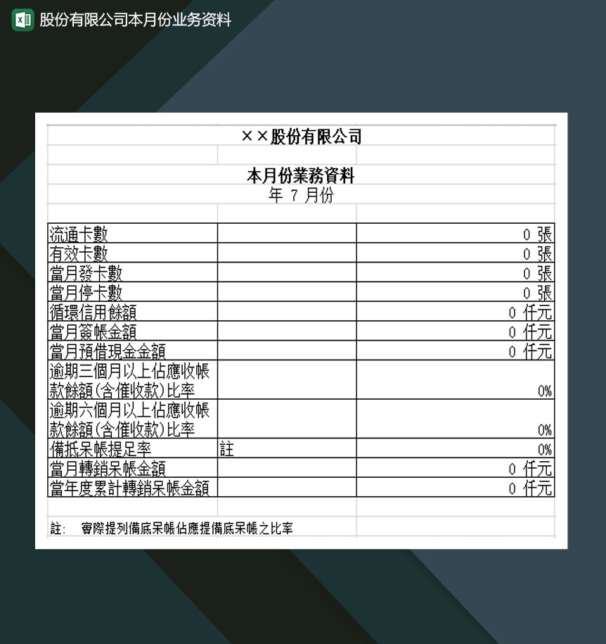 股份有限公司本月份业务资料Excel模板-1