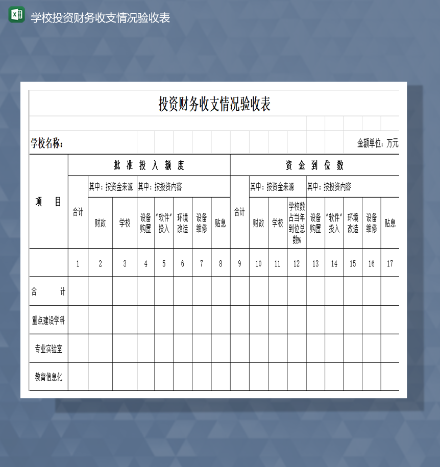 学校投资财务收支情况验收表Excel模板-1