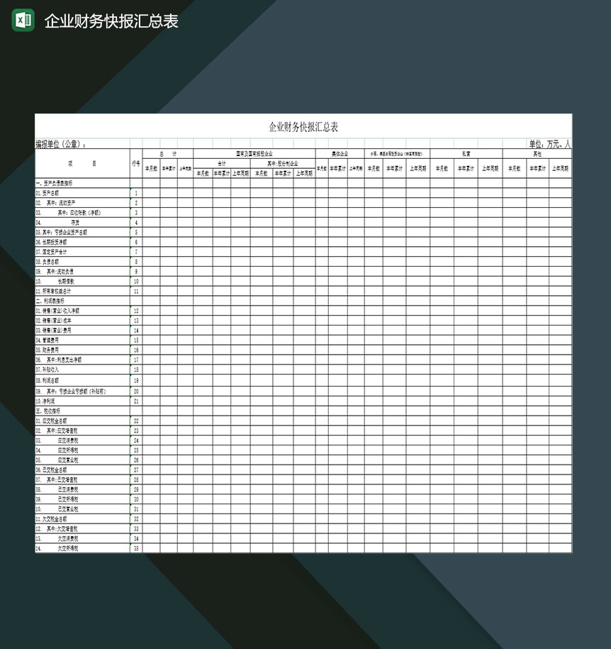 企业公司财务会计快报汇总登记表格Excel模板-1