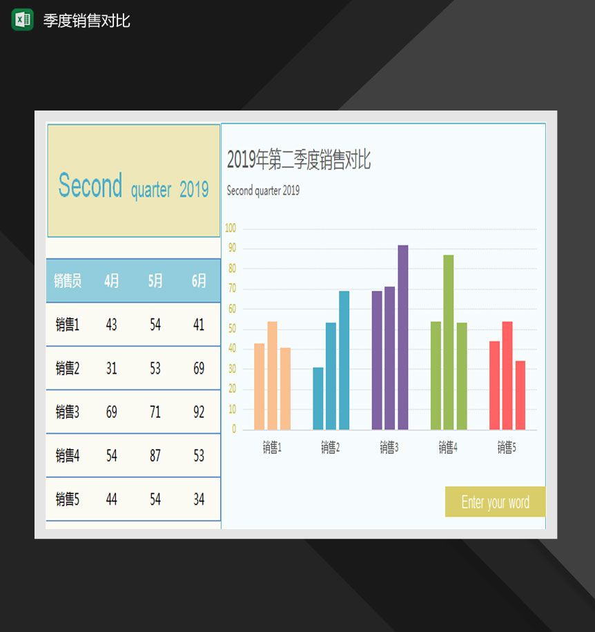 彩色精美季度产品销量对比图Excel模板-1