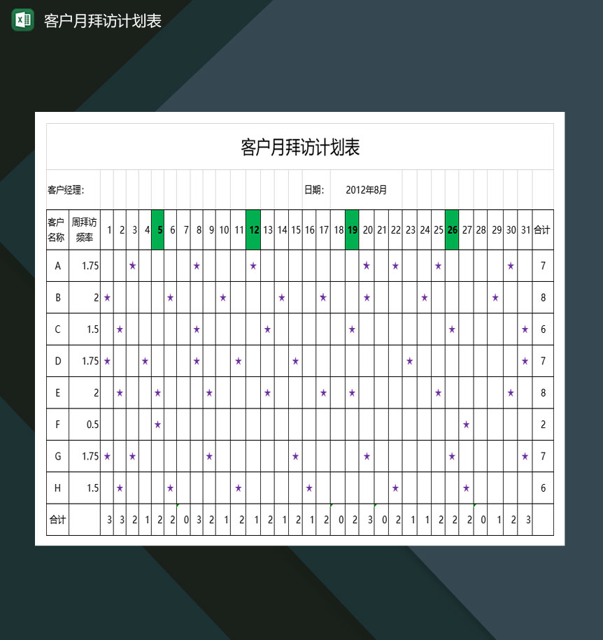 中小型企业客户月拜访计划表Excel模板-1