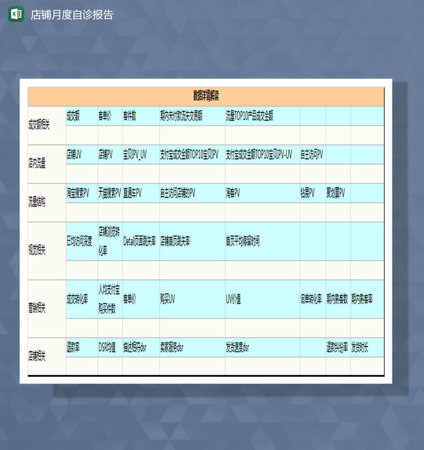 店铺月度自诊报告Excel模板-1