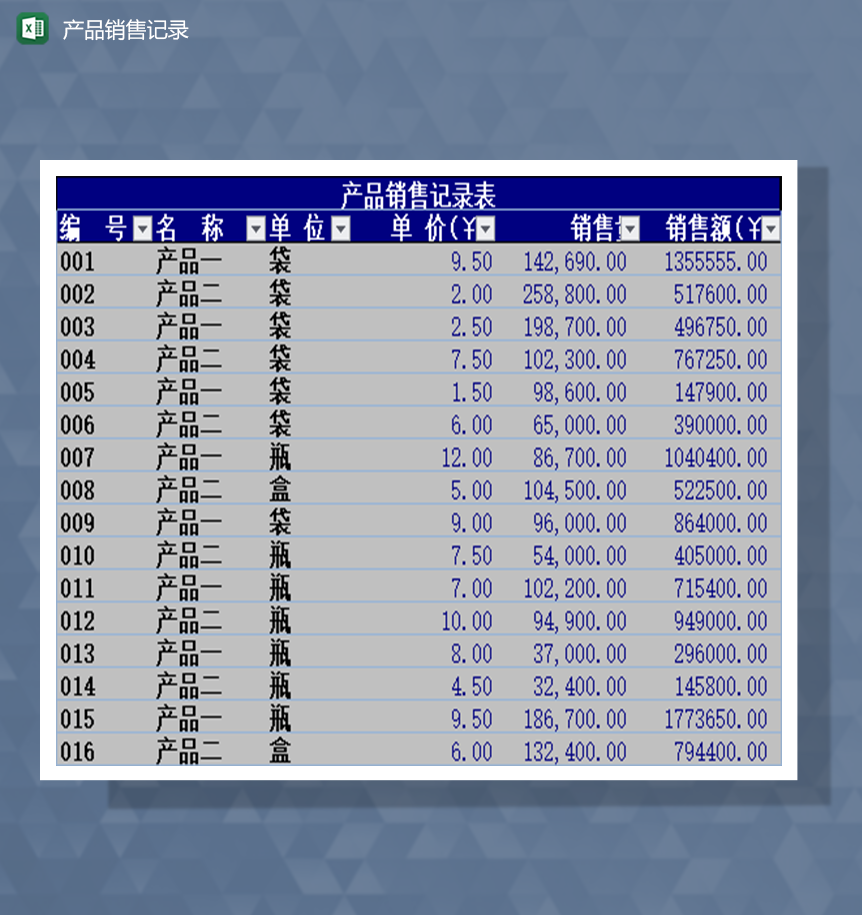 产品销售记录销售情况统计Excel模板-1