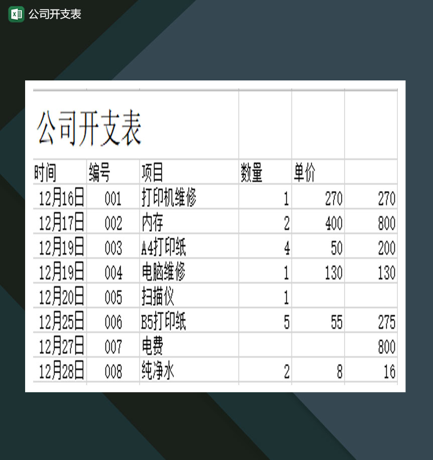 公司开支表费用支出报表Excel模板-1