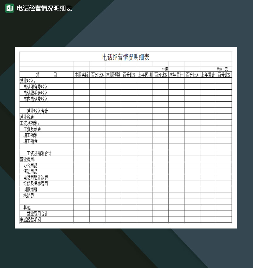 电话经营情况明细表Excel模板-1