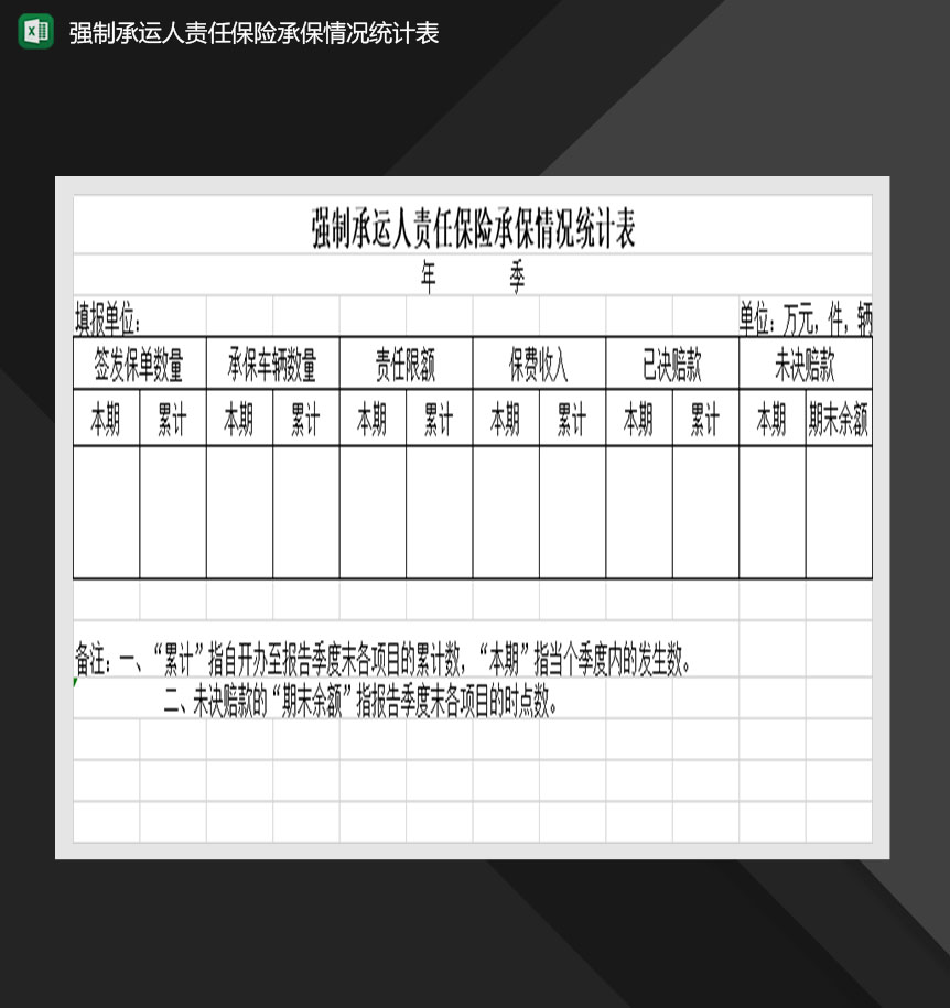 强制承运人责任保险承保情况统计表Excel模板-1