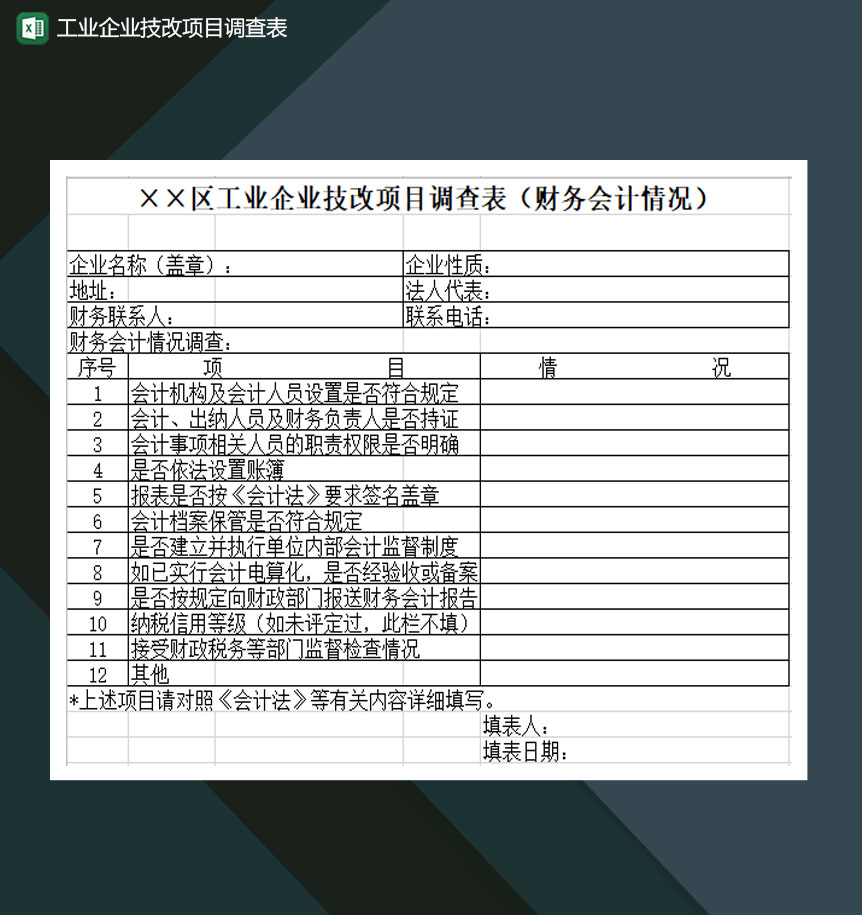 工业企业技改项目调查表财务会计情况Excel模板-1