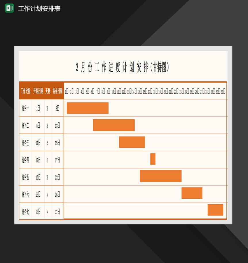 可视化工作进度计划安排甘特图Excel模板-1