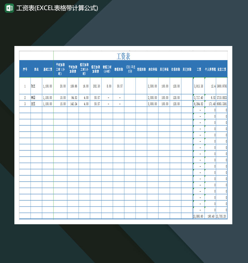 公司部门员工工资表统计表单Excel模板-1