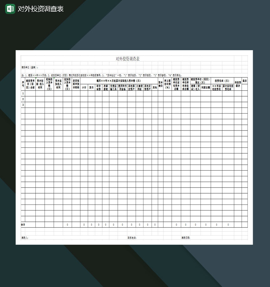 对外投资调查表Excel模板-1