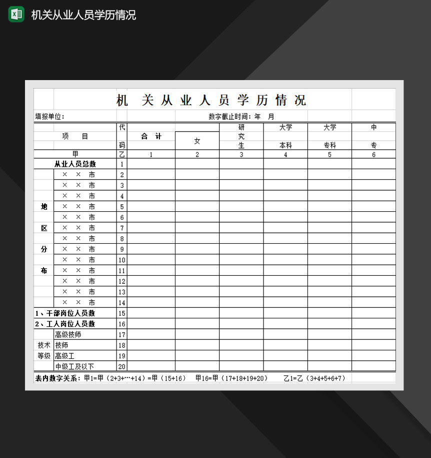 机关从业人员学历情况Excel模板-1