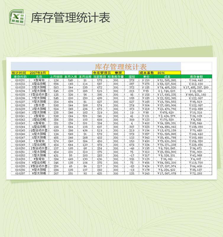 库存管理统计表Excel表格