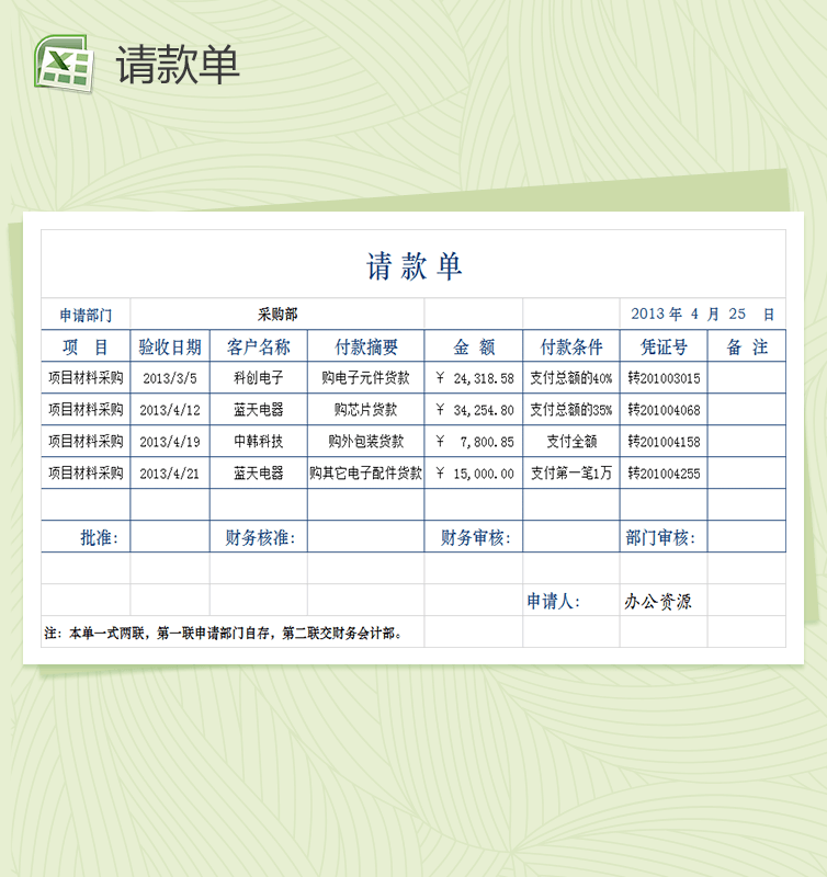 差旅费请款单 缴款单表格Excel模板