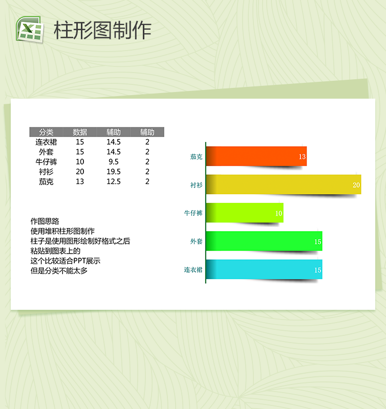 彩色堆积柱形图excel图表模板