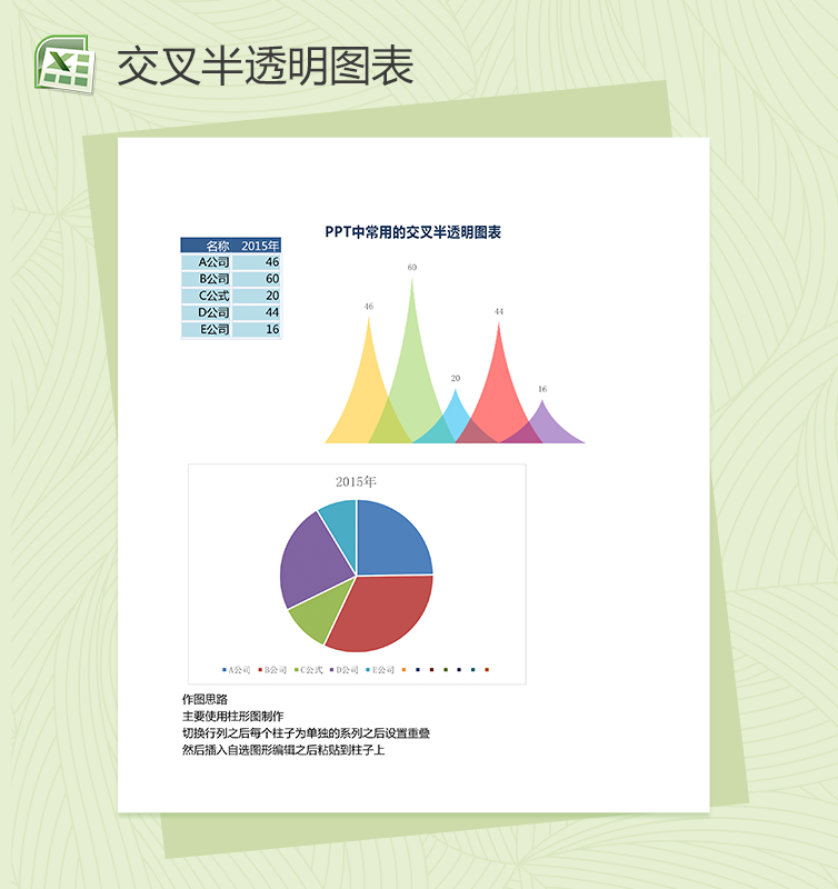 彩色交叉半透明excel图表模板