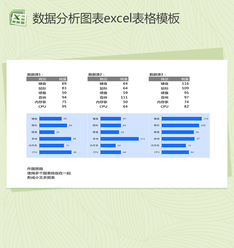 蓝色简洁产品销量数据分析图表excel表格模板