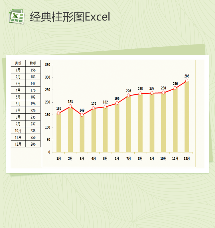 灰红经典柱形图Excel图表模板