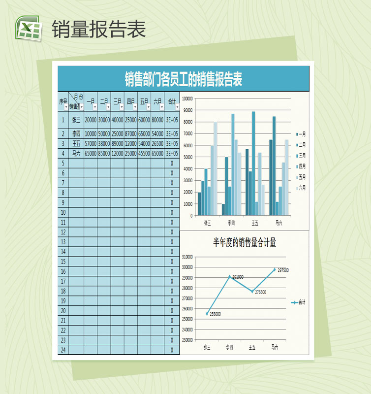 员工半年度销量报告表Excel模板