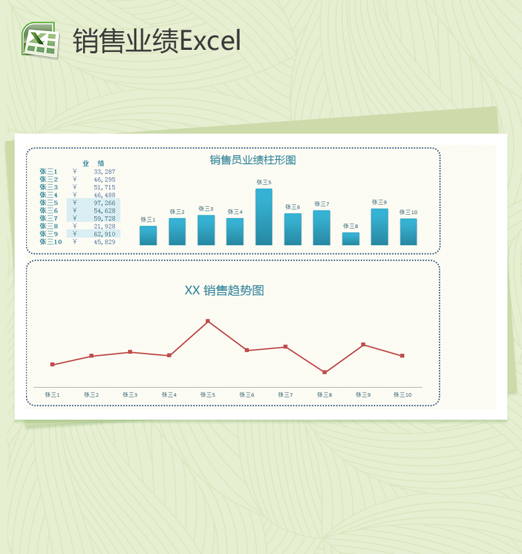 蓝色商务销售业绩分析报告Excel模板