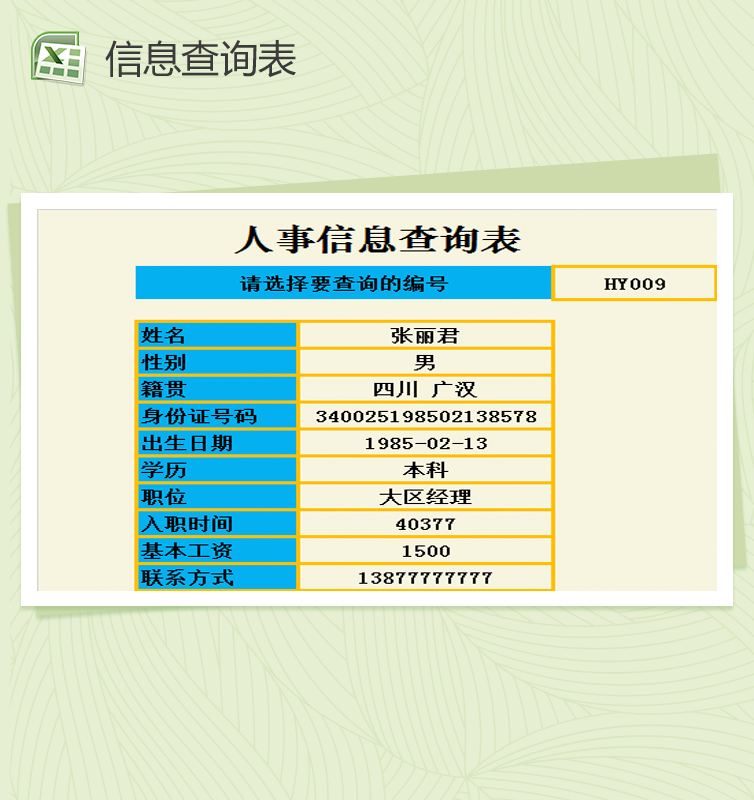 人事信息查询表Excel模板