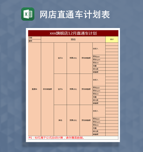 旗舰店直通车计划表Excel模板