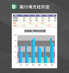 背景隔行填充柱形图Excel模板